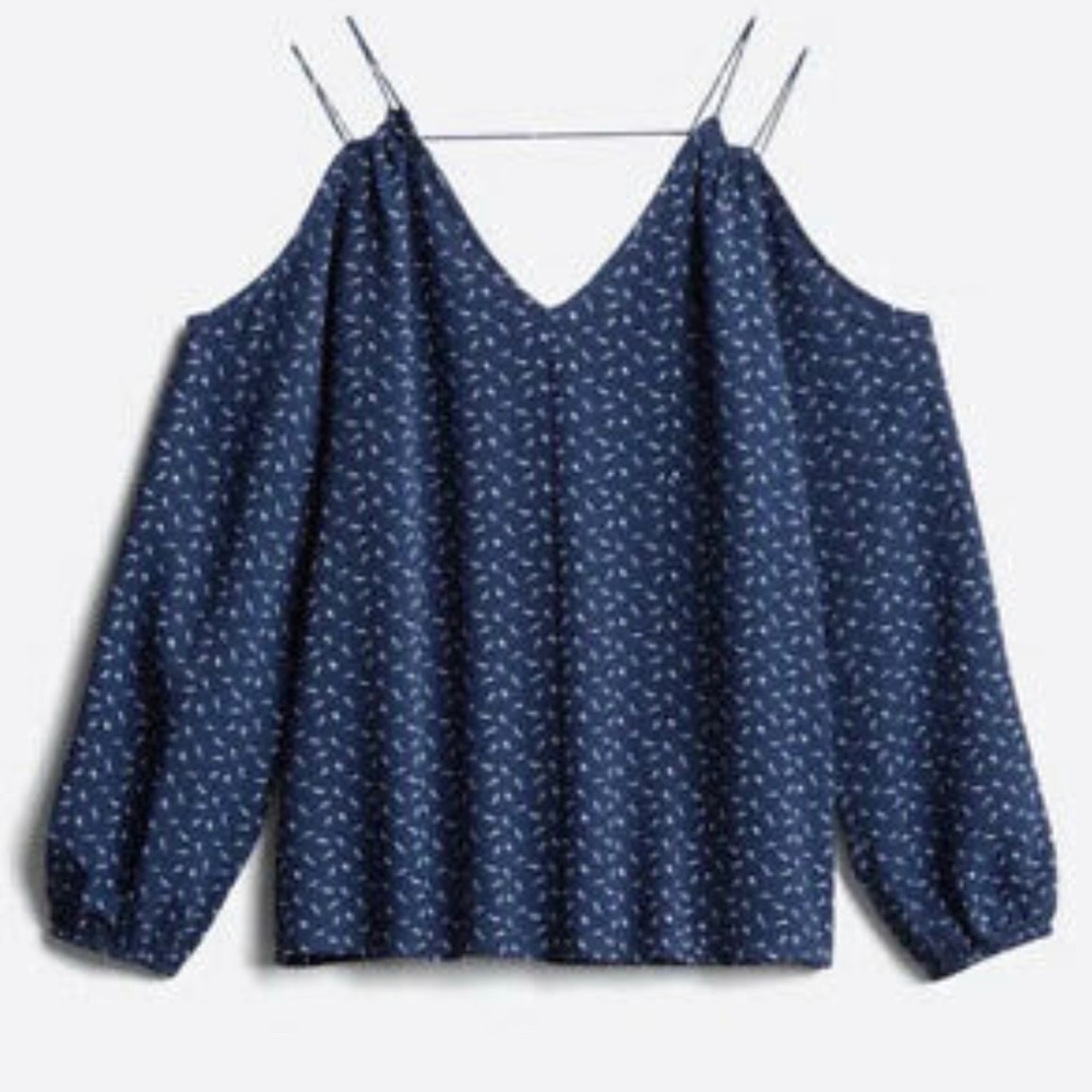 NWT Stitch Fix Crescent Bariel Strappy Cold Shoulder Blue White Print Top SZ XS